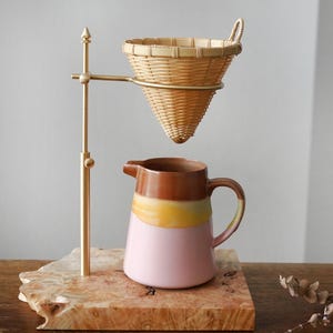 Ceramic Coffee dripper set,Pink Pour Over Coffee Server with bamboo Dripper ,Pour Over Coffee Maker Set,Coffee Gift Set,Teacher Gift