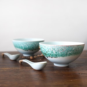 33Oz  Large Ceramic Ramen Bowl with spoon chopstick,Turquoise-light blue Noodle bowl,Salad Serving Bowl,Japanese Noodle Soup ,New Home Gift
