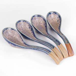 Ceramic Soup Spoons, with Long Handle Easy to Hold, Non-slip Bottom, Gift for Dad,Ramen spoon,Soup Spoon,Purple Wonton Spoon,Christmas Gift