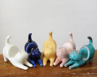 Soporte de cerámica para teléfono móvil con forma de gato, soporte para iPhone, tarjetero, tarjetero de recetas, figuritas de animales en miniatura, regalo de cumpleaños divertido
