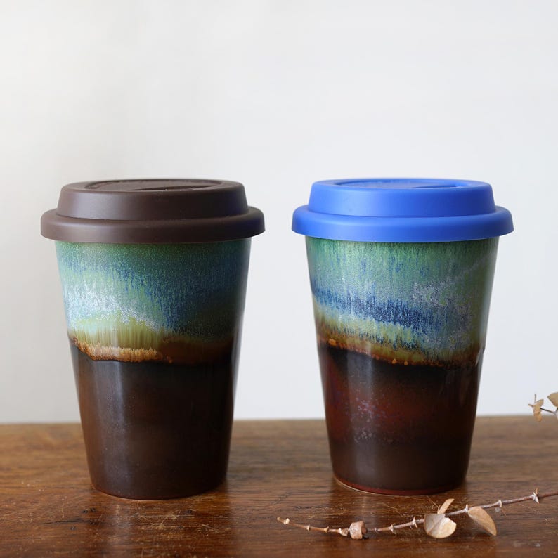 Travel Mug with Silicone Snap Lid,Travel ceramic Mug, Tumbler with lid,Coffee Travel Mug, Tea Travel Mug, Commuter Mug,Birthday gift image 2