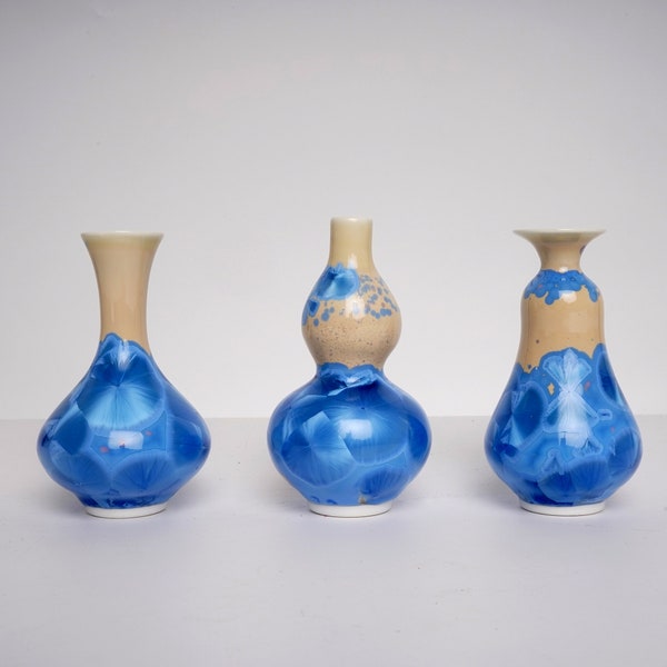 Unique Miniature Ceramic Crystalline Flower Vase | Crystalline Ceramic Vase | crystalline glaze|  Blue Crystalline Glaze Vase|Christmas Gift