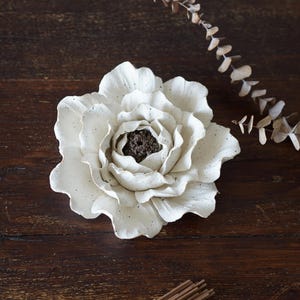 Large Flower | hand sculpted Peony Flower incense holder | White Ceramic Incense Holder | Incense Burner | table decoration|Christmas Gift