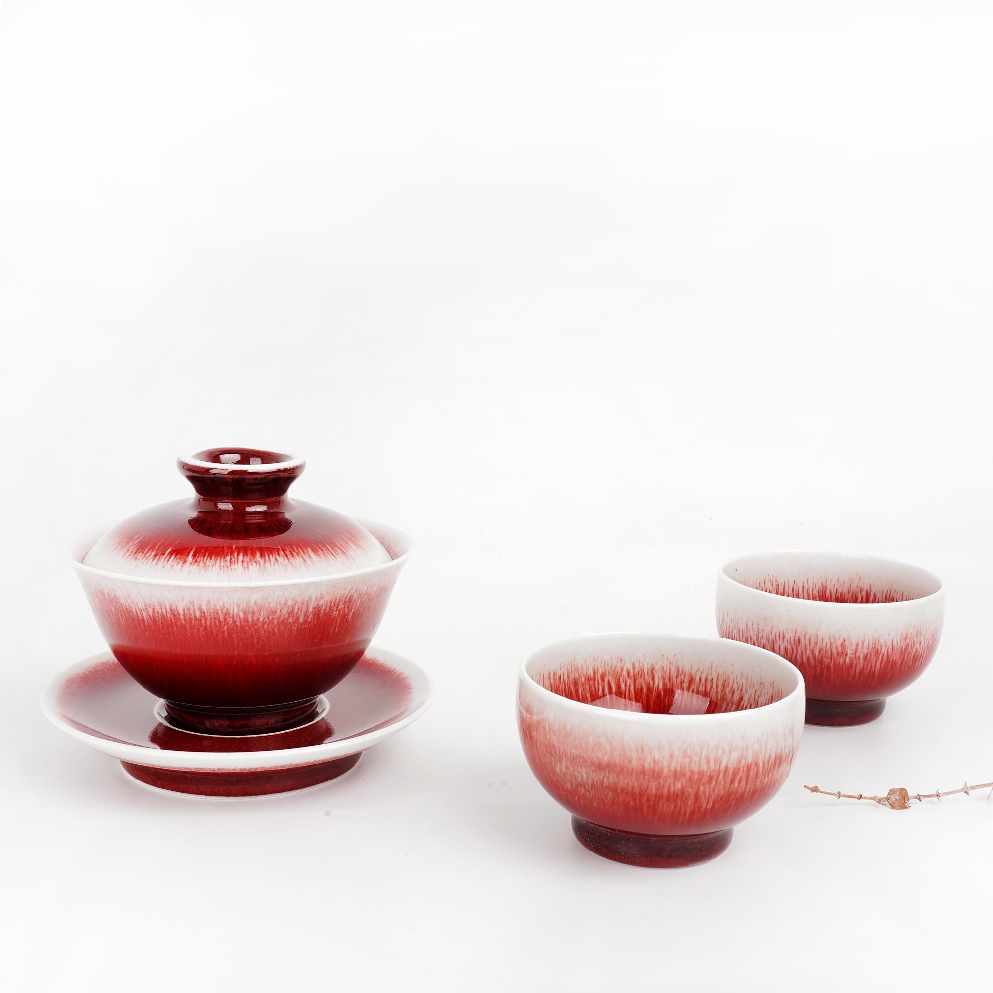 琅瑶紅蓋碗茶器セット – 手作り景徳鎮磁器 – 琅窯の赤い功夫茶器セット