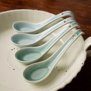 Chinese Ceramic Spoon, blue spoon, Ramen spoon, soup spoon, short spoon retro household,Asian Spoon