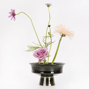 Hand Thrown Ceramic Ikebana Vase: Japanese Floral Arrangement Bowl