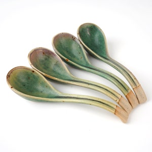 Ceramic Soup Spoons, Gift for him, Gift for Dad,Ramen spoon, Asian Soup Spoon,Long Handle Spoon,Green Spoon,Christmas Gift