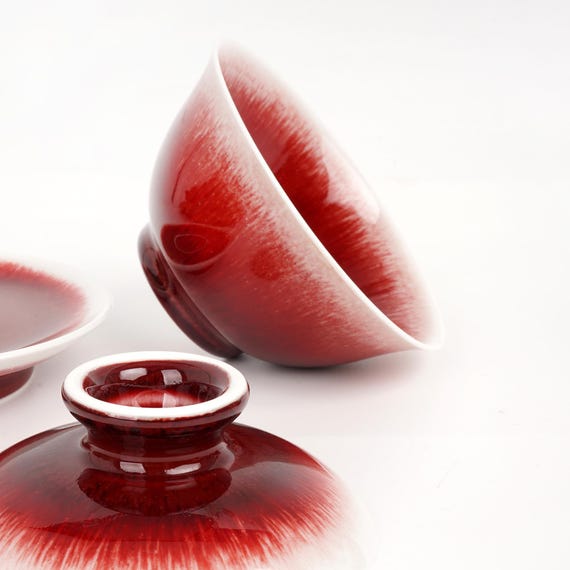 琅瑶紅蓋碗茶器セット – 手作り景徳鎮磁器 – 琅窯の赤い功夫茶器セット