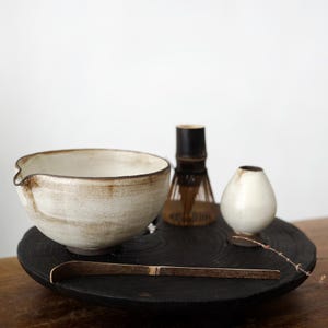 Handmade Ceramic mixing bowl / Pottery matcha bowl with bamboo whisk scoop set / Chawan / Birthday Gift/Japanese Tea Ceremony Set