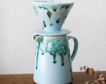 Ceramic Coffee dripper set,Coffee Jug,Blue Ceramic Pour Over Coffee Server with Dripper ,Pour Over Coffee Maker Set,Coffee Dripper Gift Set