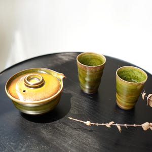 Green Gaiwan travel tea set,Chinese gongfu teawares,Teacup with Gaiwan set,Ideal Gift for Tea Lovers, Him, Her, or Couples