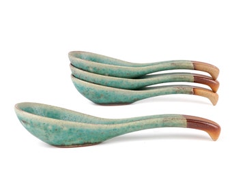 Soup Spoon | Japanese Spoon | Turquoise Ceramic Spoons | Ramen Spoon | Asian Style Spoons | Noodle Spoon | Porcelain Spoons| Christmas Gift