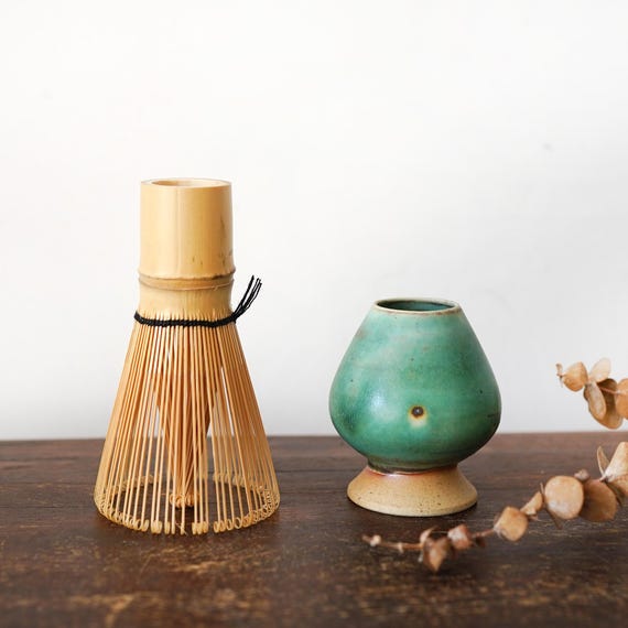 HARFINGTON Ceramic Chasen Stand 75mm Matcha Whisk Holder Teas Set Whisks Traditional Tea Accessories Tasting Cherry Blossoms Blue