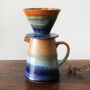 Ensemble de gouttes à café en céramique, verseuse à café en céramique bleue avec goutteur, ensemble de cafetière avec gouttes, ensemble de gouttes de café en céramique