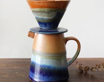 Keramik-Kaffeefilterset, Kaffeekanne, blaue Keramik Pour Over-Kaffeemaschine mit Dripper, Pour Over-Kaffeemaschinenset, Kaffeefilter-Geschenkset