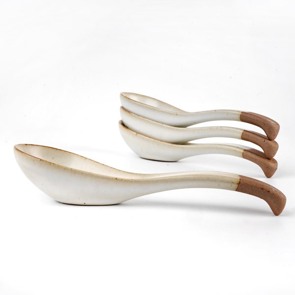 Soup Spoon | Japanese Spoon | white Ceramic Spoons | Ramen Spoon | Rice Spoon | Asian Style Spoons | Long Handle with Hook spoons