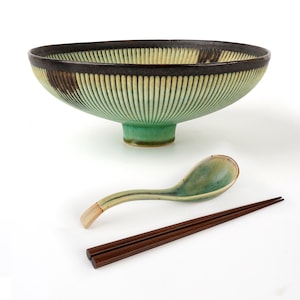 32 Oz Ceramic Ramen Bowl ,Large Bowl for Japanese Noodle Soup + Wooden Chopsticks & Spoons