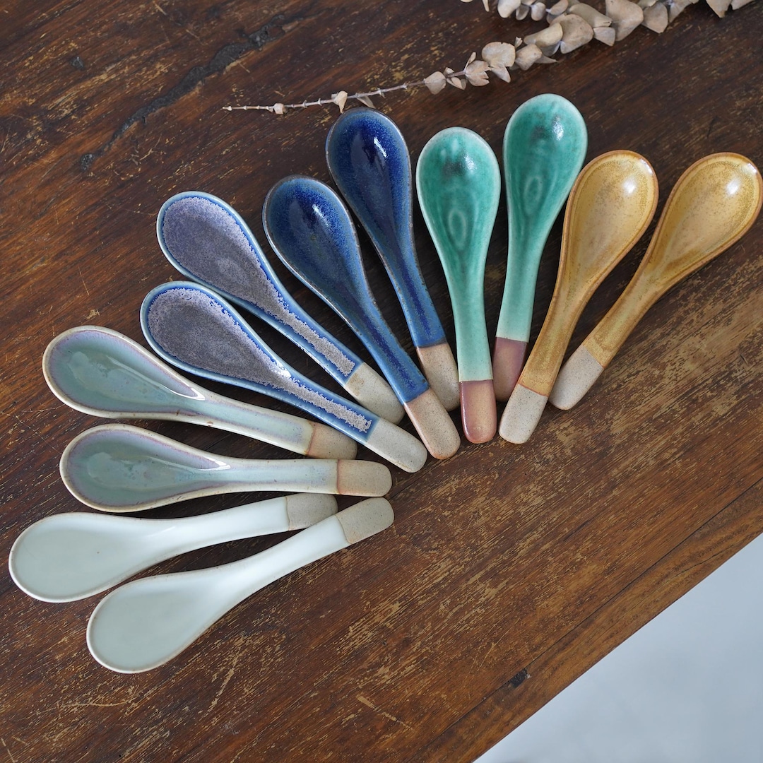 Handmade Ceramic Soup Spoons – Set of 2, 4, or 6 | Colorful Glazed ...