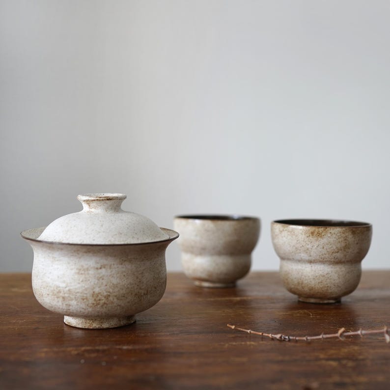 Handmade Ceramic Gaiwan Tea Set| Rustic White Porcelain Gaiwan With ...
