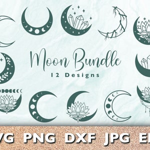 Moon SVG Bundle | Celestial svg | Moon Cut Files | crystal moon svg | Lotus flower moon cut files | svg files for cricut