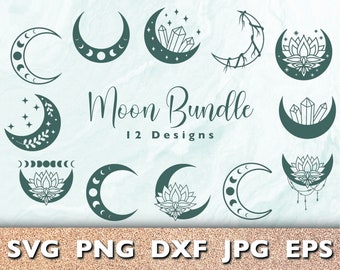 Moon SVG Bundle | Celestial svg | Moon Cut Files | crystal moon svg | Lotus flower moon cut files | svg files for cricut