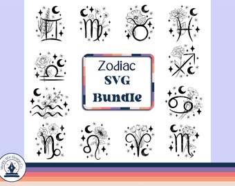 Zodiac Sign SVG Bundle, Horoscope SVG, Astrology svg, Zodiac Clipart, Cut Files for Cricut,  dxf laser files, zodiac svg bundle, boho svg