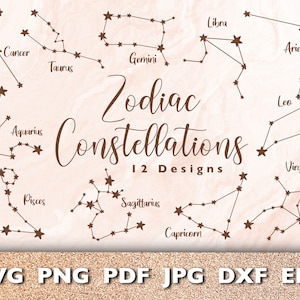 Pakiet Zodiac SVG | Astrologia | Znaki horoskopu | Pliki do cięcia konstelacji dla Cricut