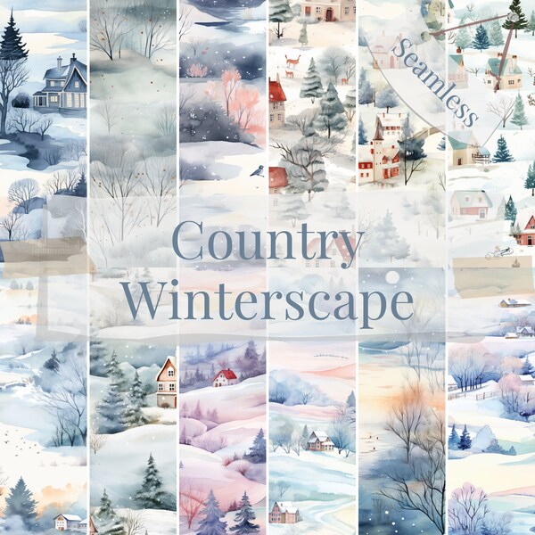 12 -Country Winterscape, Seamless Pattern, For Scrapbooking, Crads, Invitations, Junk Journal, Fabric, Commercial Use.