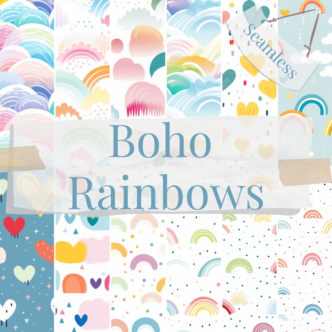 12 Boho Rainbows , Seamless Pattern, for Scrapbooking, Crads ...