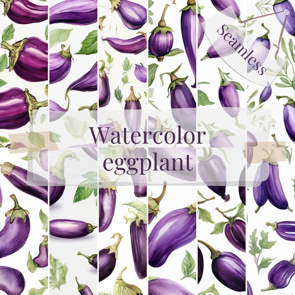 12 - Aubergine aquarelle - Modèle sans couture- 12x12in - 300DPI- Utilisation commerciale- Format PNG-