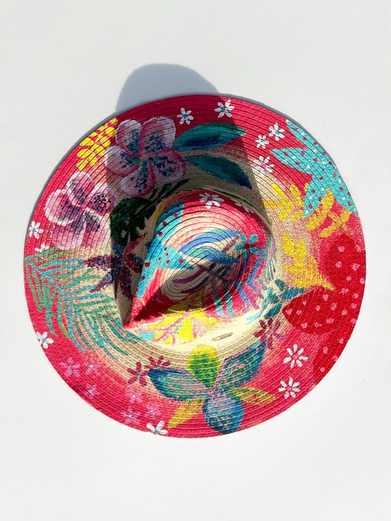 Tropical Hat Wide Brim Sunhat for Beach Vacation Bold Color Natural ...