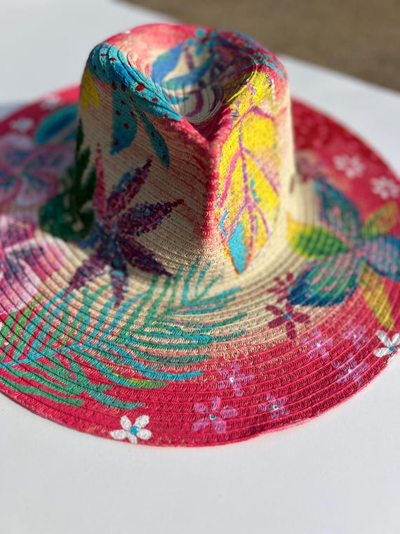 Natural Palm Embroidered Summer Sun Hat Wide Brim Boho Beach Tropical Vacation Womens Extra Wide Brim Sun Hat Floral Embroidery Beach  main image 3