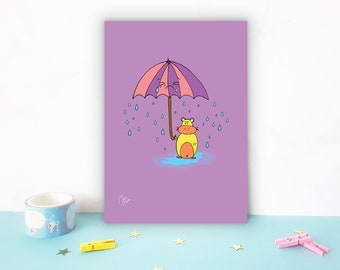 Cow holding umbrella - Rainy days - Illustration - Art Print - Wall Art - Funny Art