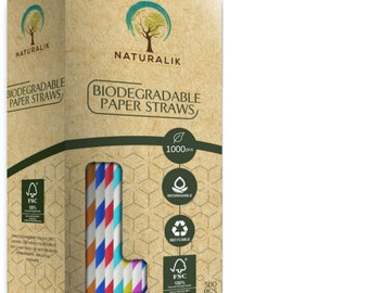 Naturalik 1000 Pack multicolor Biodegradable Paper Straws Premium Eco-Friendly - Straws for Juices, Restaurants and Party Decorations