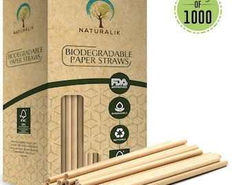 Naturalik 1000 Pack Biodegradable Paper Straws Premium Eco-Friendly Paper Straws Bulk - Straws for Juices, Restaurants and Party Decorations