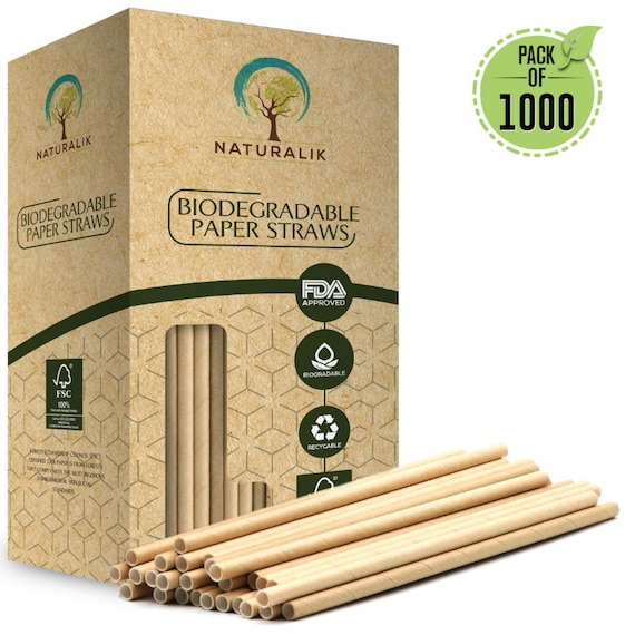Naturalik 1000 Pack Biodegradable Paper Straws Premium Eco-Friendly Paper Straws Bulk - Straws for Juices, Restaurants and Party Decorations