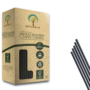 Naturalik 1000 Pack black Biodegradable Paper Straws Premium Eco-Friendly - Straws for Juices, Restaurants and Party Decorations