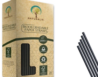 Naturalik 1000 Pack black Biodegradable Paper Straws Premium Eco-Friendly - Straws for Juices, Restaurants and Party Decorations