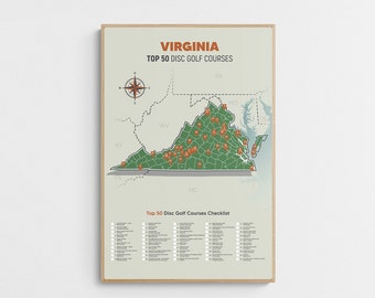 Mapa dos 50 melhores campos de disc golf da Virgínia