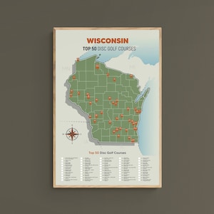 Mapa dos 50 melhores campos de golfe de disco de Wisconsin