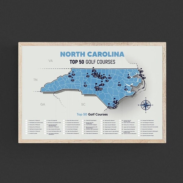 North Carolina Golf Top 50 Courses Map