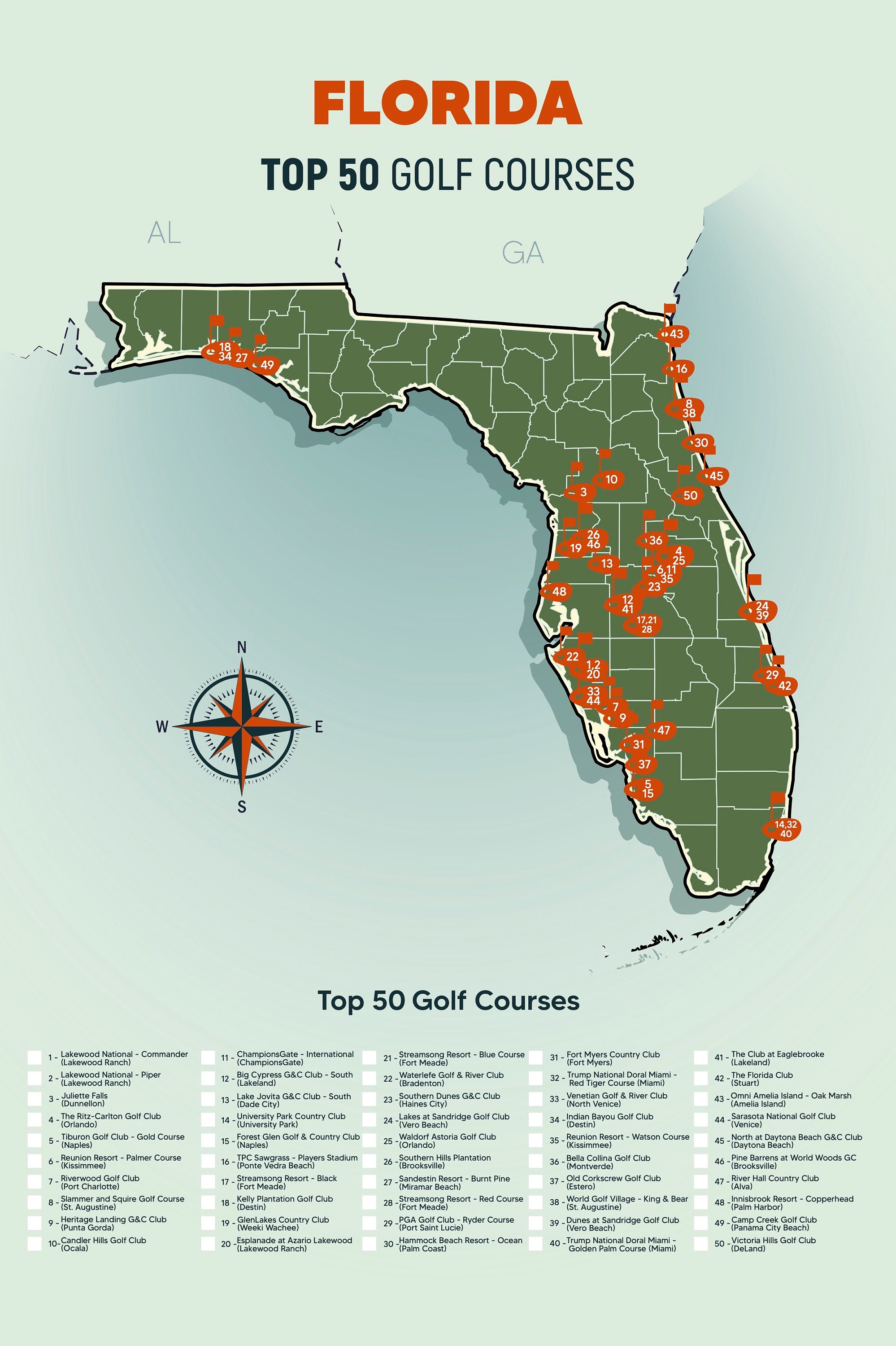 Florida Top 50 Golf Courses Map - Il Fullxfull.3904754026 Mo3c 