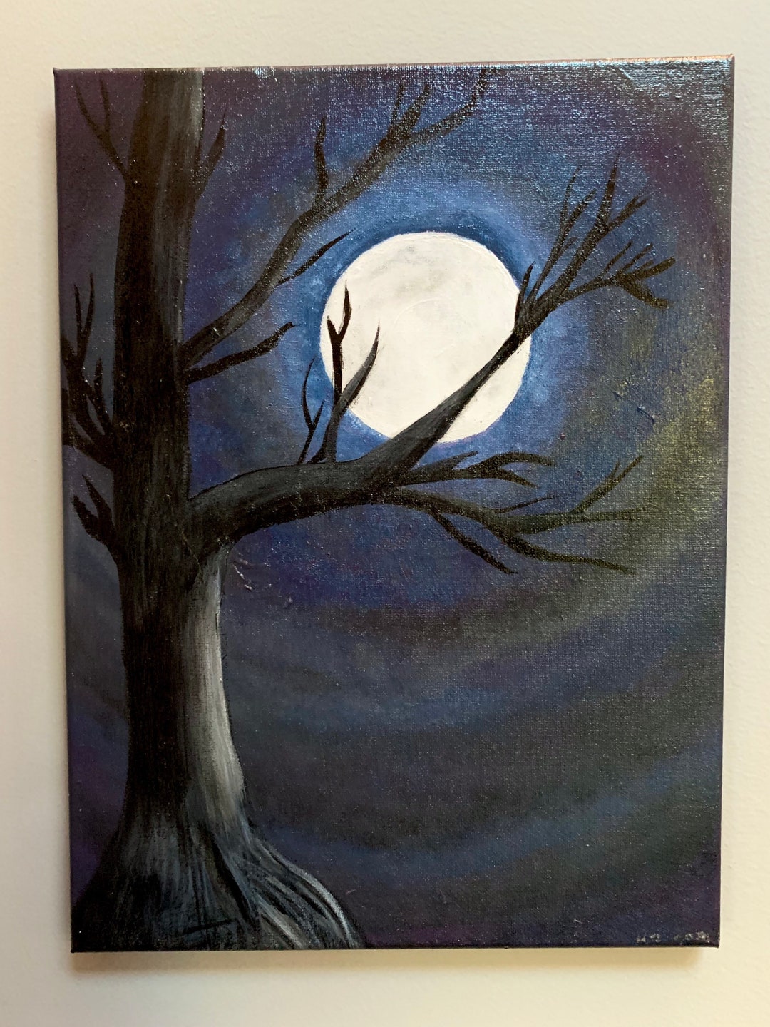 Halloween Spooky Tree Painting Night Sky Painting Full Etsy