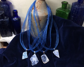 Beautiful blue sea pottery pendants. Genuine Scottish and Northumbrian sea pottery