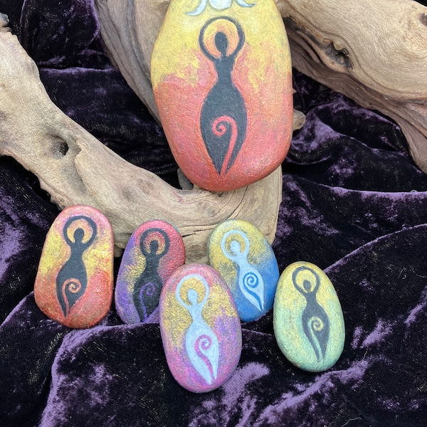 Beautiful hand painted Goddess stones, witch, pagan gifts, spiritual, altar decoration