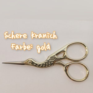 Kleine Schere Handarbeitsschere, Nähschere Kranich Storch verschiedene Farben: gold, silber, bronze rosegold Verlobung Hochzeit Gold