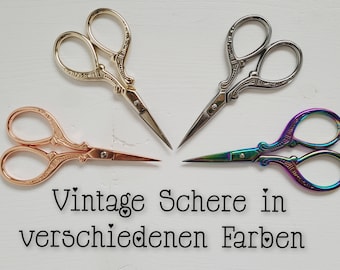 Kleine Vintage Schere - Handarbeitsschere, Nähschere - verschiedene Farben gold, rosegold (bronze), silber, regenbogen - Verlobung Hochzeit