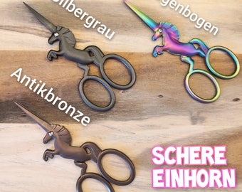 Kleine Schere - Handarbeitsschere, Nähschere Einhorn - verschiedene Farben - Regenbogenfarben, silber -  Verlobung Hochzeit Handarbeit