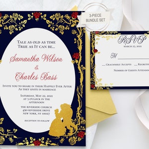 Beauty and the Beast Wedding Invitation, Fairytale Beauty and the Beast, Fairytale Wedding Invitation, Wedding Invitation template