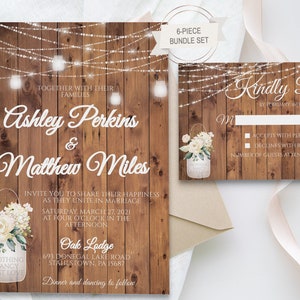 Country Wedding Invitation Set, Rustic Wedding Invitation, Nothing Fancy just love, Barn Wedding, String light mason jars image 1